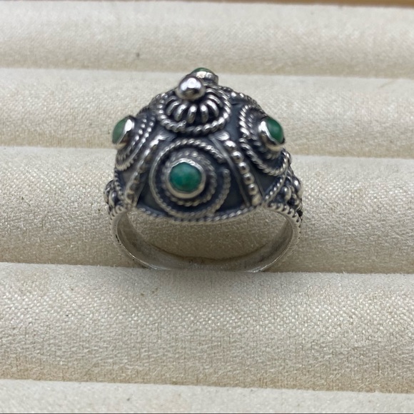 925 Sterling Silver Genuine Turquoise Stone Dome Ring - Picture 12 of 14